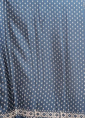 Blue Dupion Silk Saree With Blouse Piece