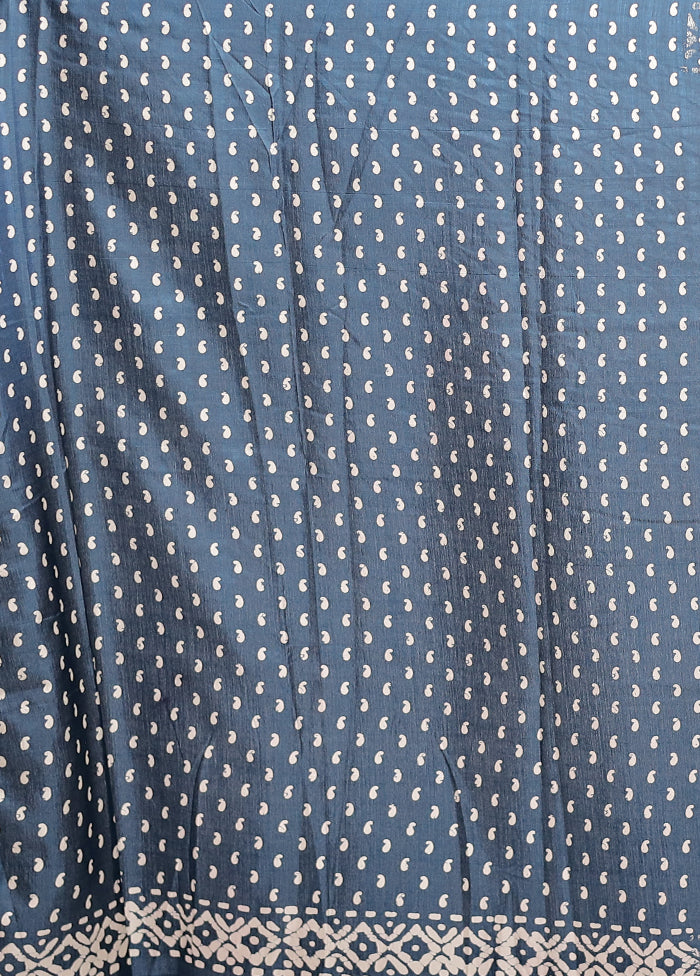 Blue Dupion Silk Saree With Blouse Piece