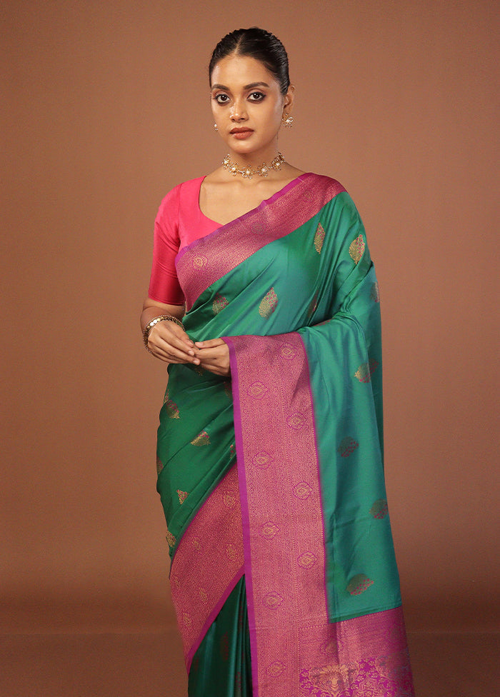 Green Dupion Silk Saree With Blouse Piece
