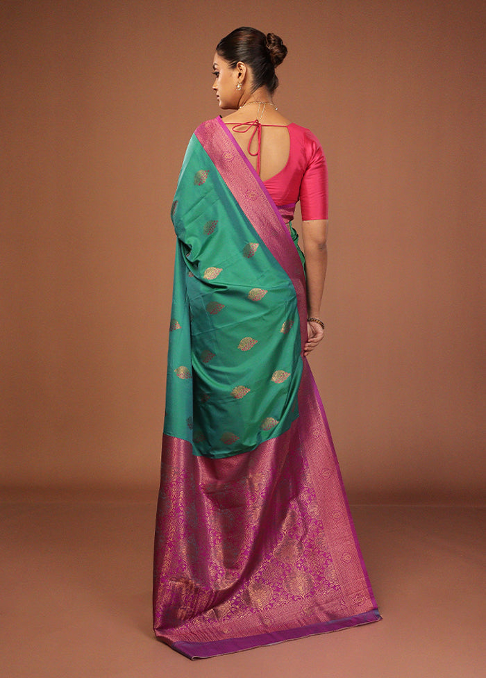 Green Dupion Silk Saree With Blouse Piece