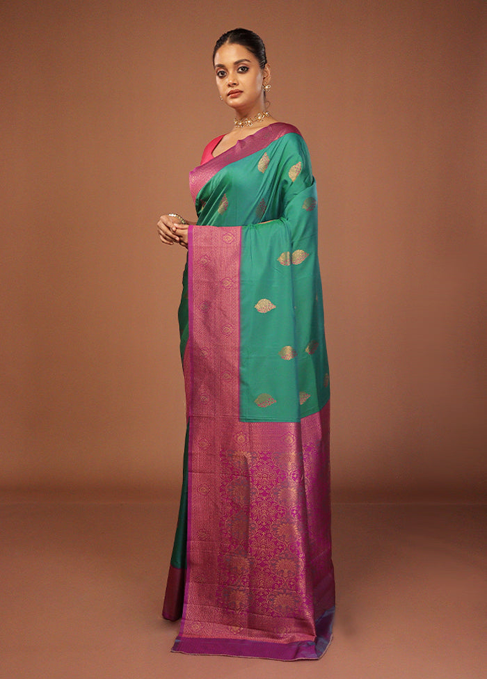 Green Dupion Silk Saree With Blouse Piece