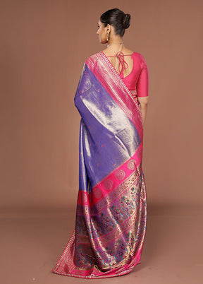 Blue Dupion Silk Saree With Blouse Piece