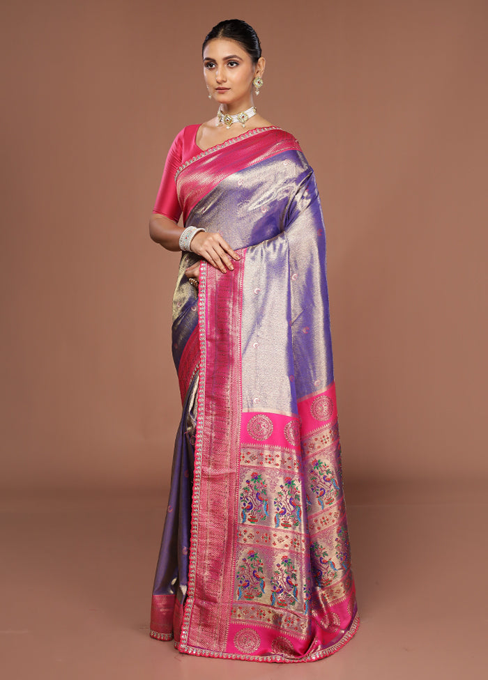 Blue Dupion Silk Saree With Blouse Piece