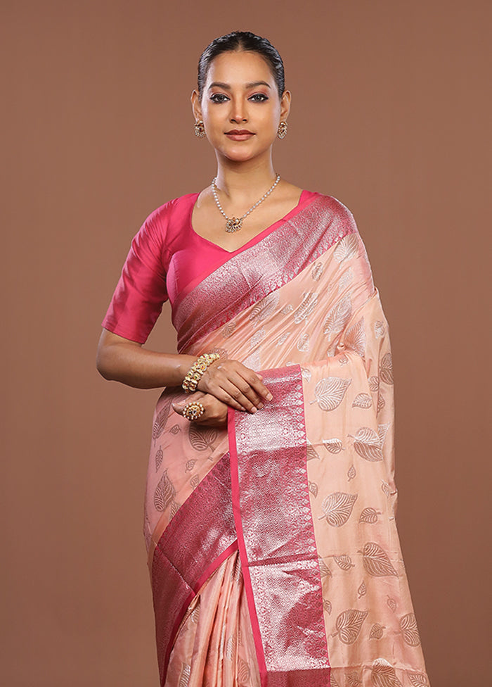 Pink Dupion Silk Saree With Blouse Piece