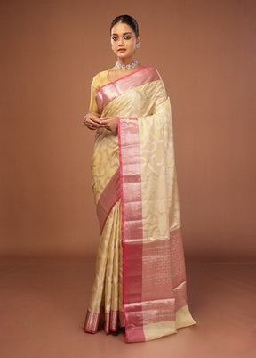 Cream Dupion Silk Saree With Blouse Piece