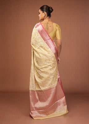Cream Dupion Silk Saree With Blouse Piece