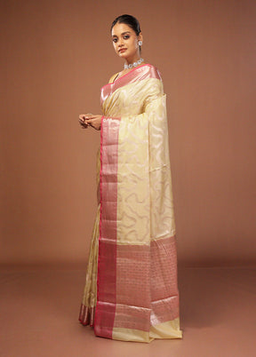 Cream Dupion Silk Saree With Blouse Piece