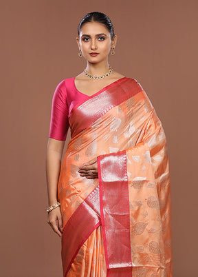Peach Dupion Silk Saree With Blouse Piece