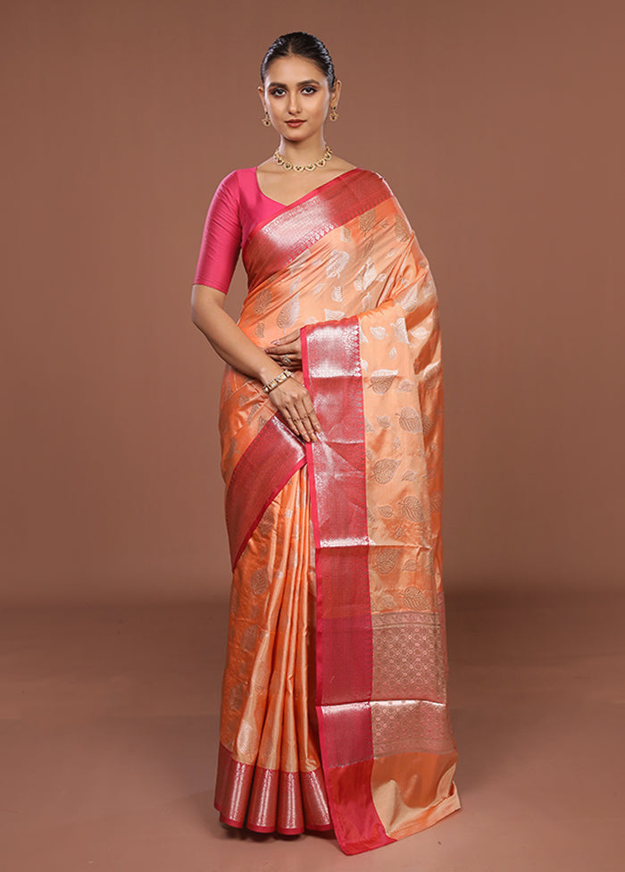 Peach Dupion Silk Saree With Blouse Piece