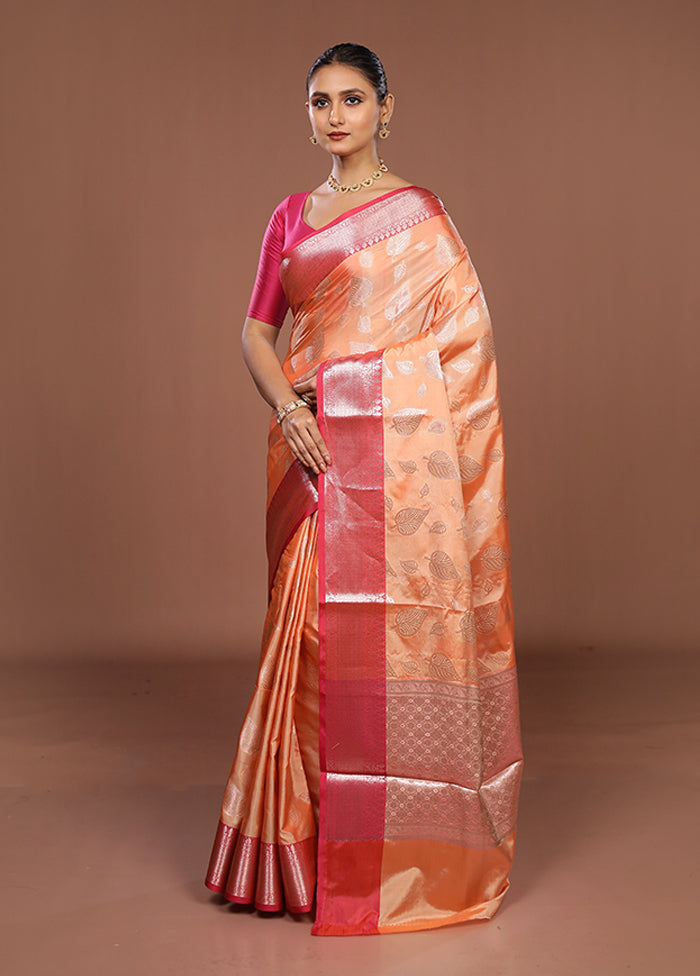 Peach Dupion Silk Saree With Blouse Piece