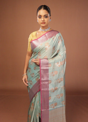 Green Dupion Silk Saree With Blouse Piece