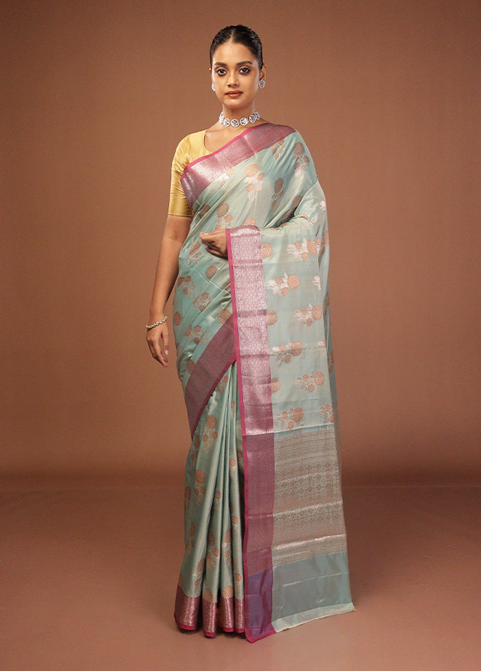 Green Dupion Silk Saree With Blouse Piece