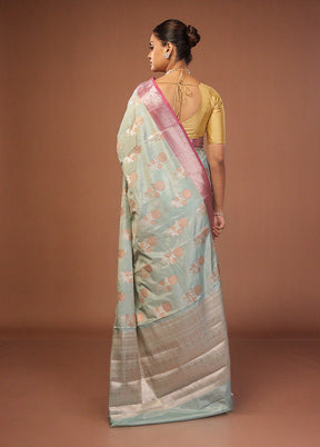 Green Dupion Silk Saree With Blouse Piece