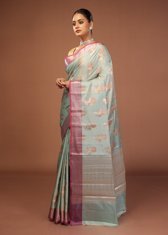 Green Dupion Silk Saree With Blouse Piece