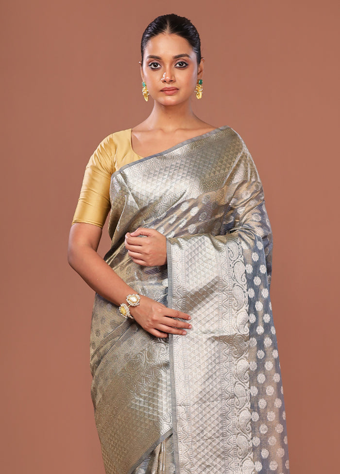 Blue Tissue Silk Saree With Blouse Piece