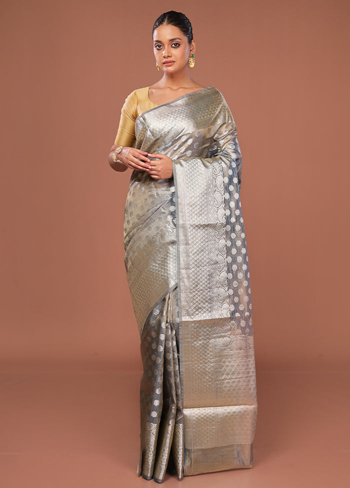 Blue Tissue Silk Saree With Blouse Piece