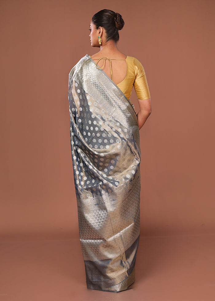 Blue Tissue Silk Saree With Blouse Piece