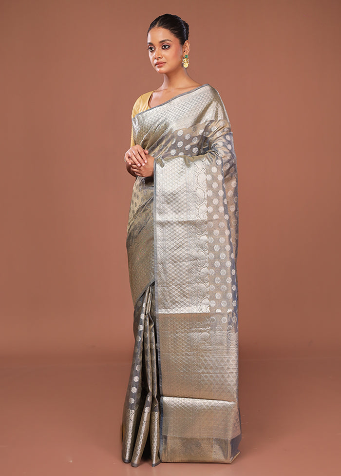 Blue Tissue Silk Saree With Blouse Piece