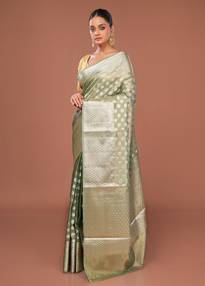 Green Tissue Silk Saree With Blouse Piece