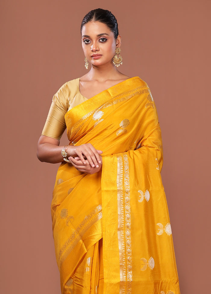 Yellow Dupion Silk Saree With Blouse Piece