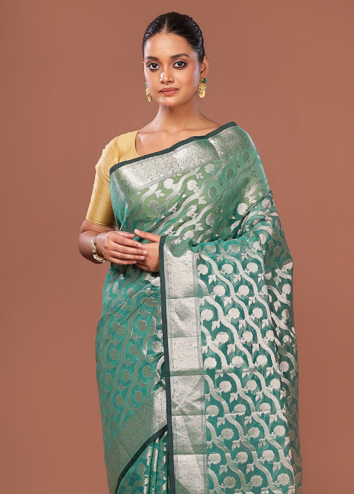 Green Kora Silk Saree With Blouse Piece
