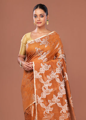 Yellow Kora Silk Saree With Blouse Piece
