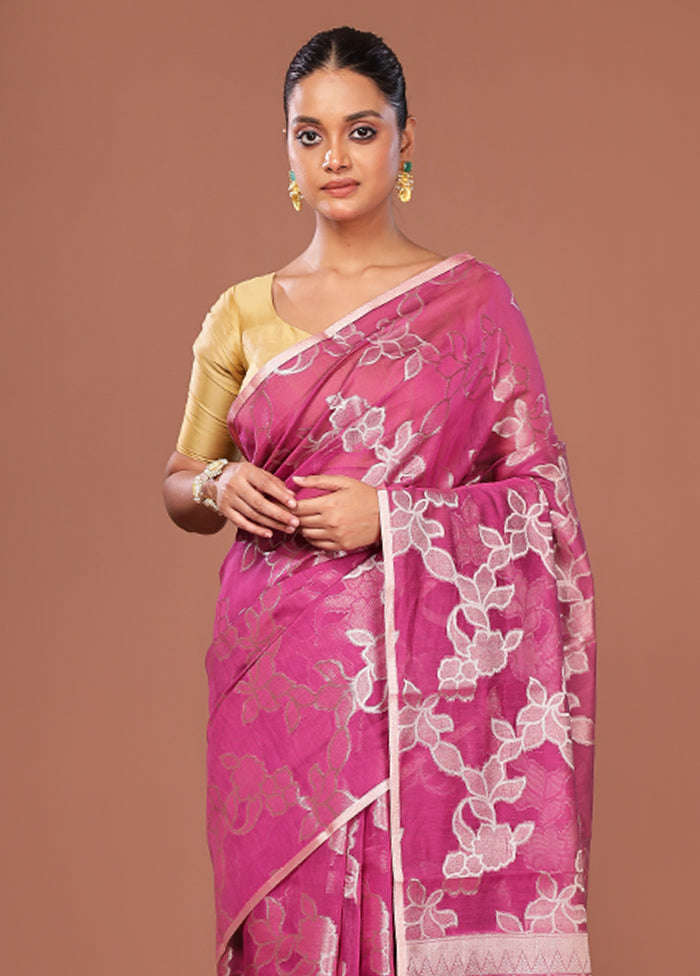 Pink Kora Silk Saree With Blouse Piece
