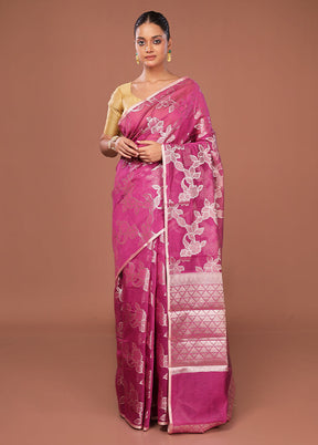 Pink Kora Silk Saree With Blouse Piece