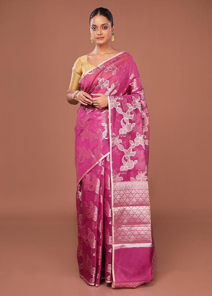 Pink Kora Silk Saree With Blouse Piece