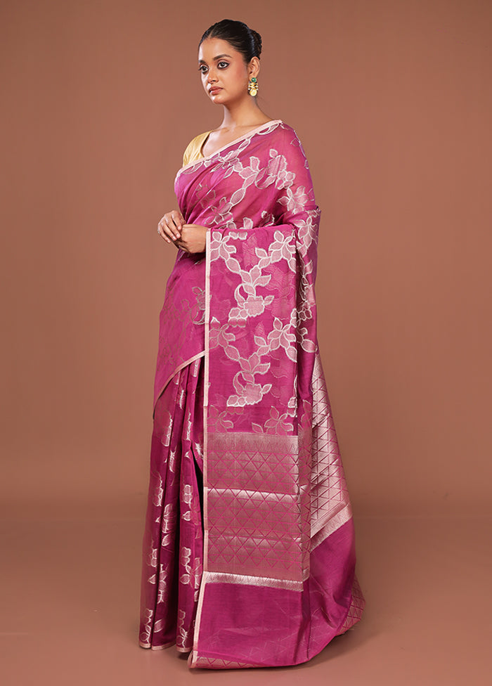 Pink Kora Silk Saree With Blouse Piece