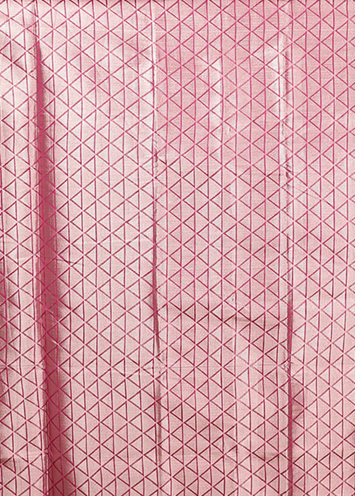 Pink Kora Silk Saree With Blouse Piece