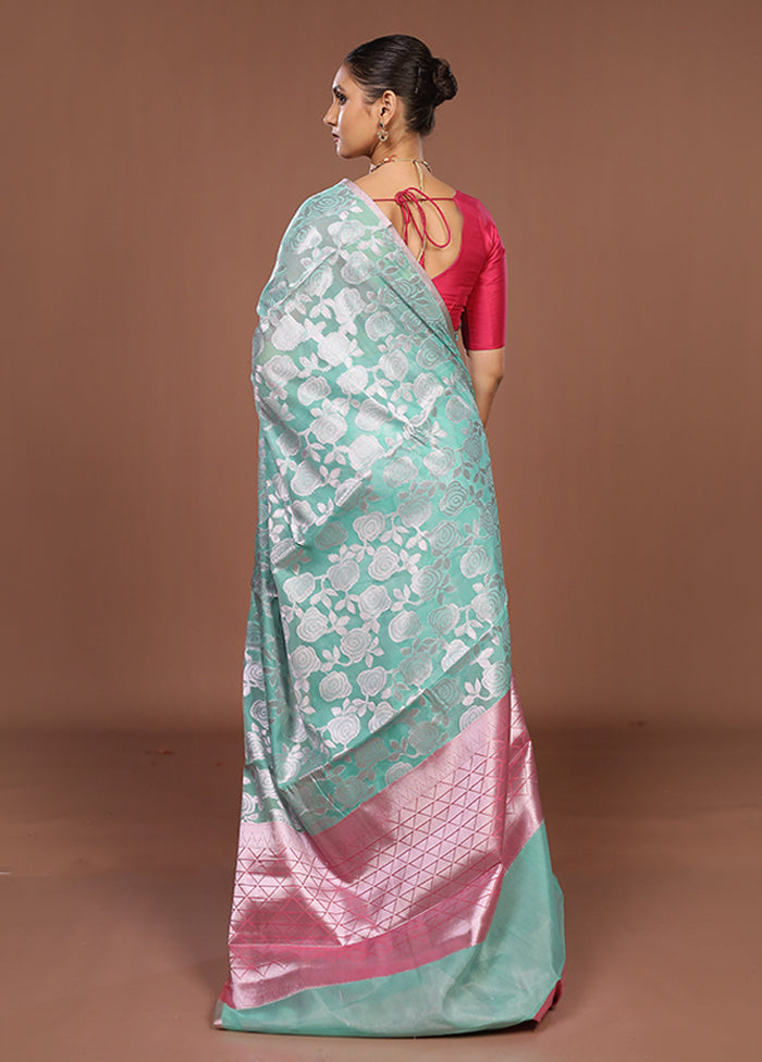 Green Kora Silk Saree With Blouse Piece