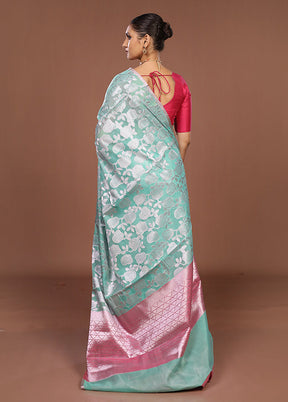 Green Kora Silk Saree With Blouse Piece