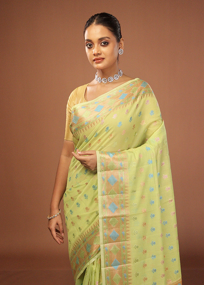 Green Kora Silk Saree With Blouse Piece