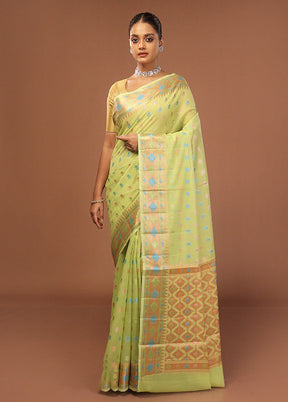 Green Kora Silk Saree With Blouse Piece
