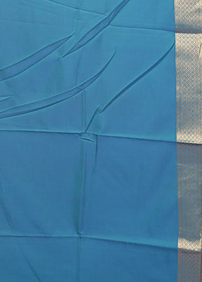 Blue Dupion Silk Saree With Blouse Piece