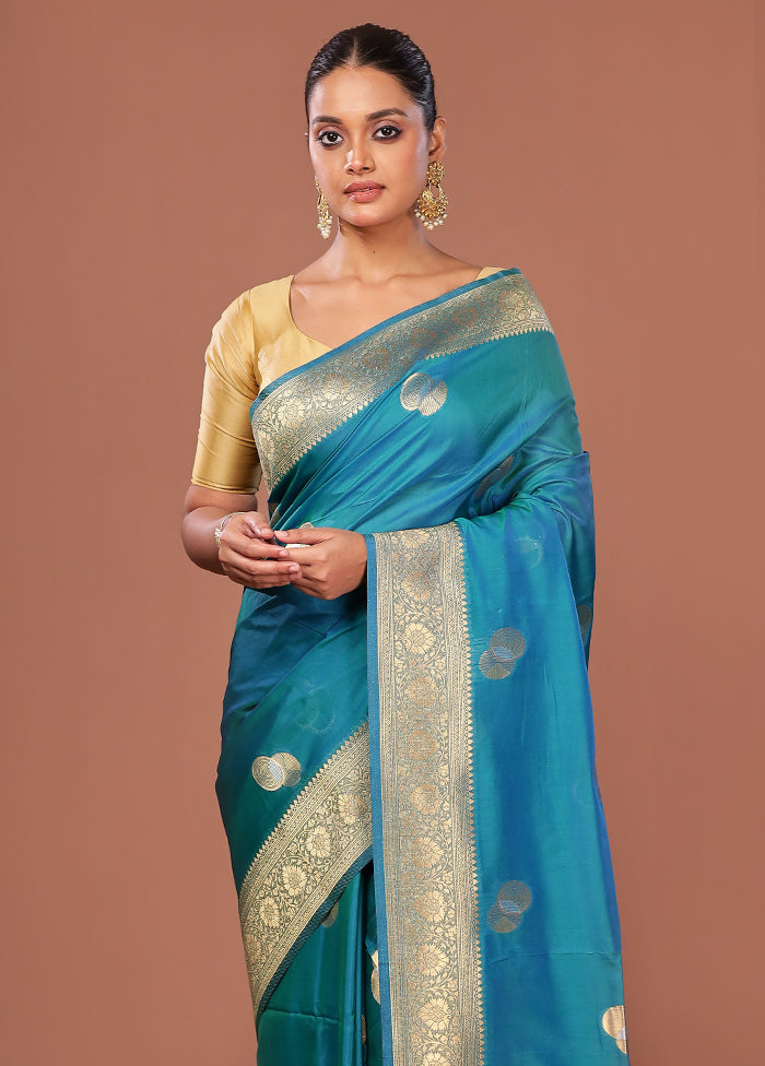Green Dupion Silk Saree With Blouse Piece
