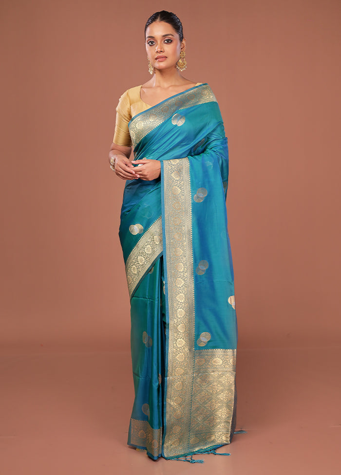 Green Dupion Silk Saree With Blouse Piece