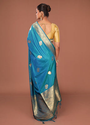 Green Dupion Silk Saree With Blouse Piece