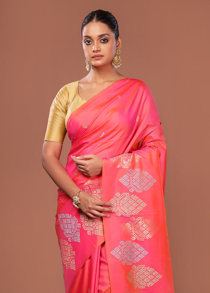 Pink Dupion Silk Saree With Blouse Piece