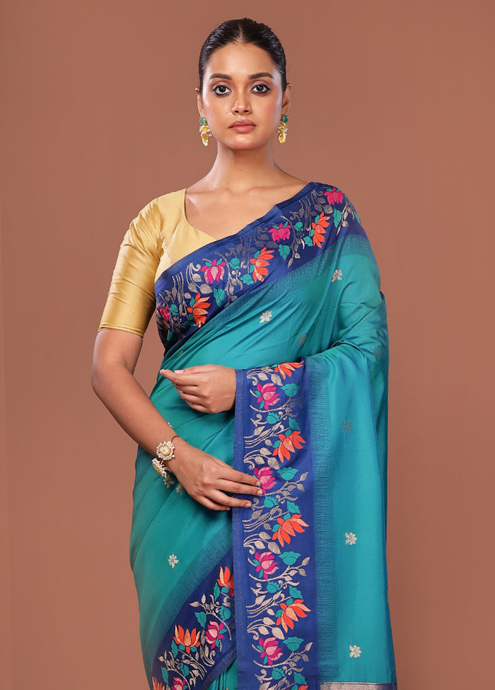 Green Dupion Silk Saree With Blouse Piece