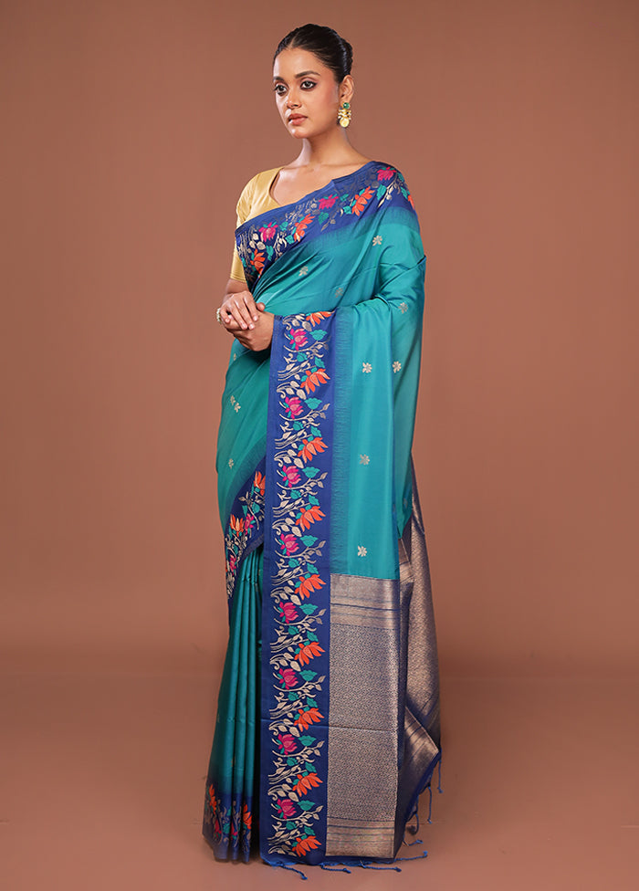 Green Dupion Silk Saree With Blouse Piece