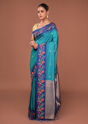 Green Dupion Silk Saree With Blouse Piece