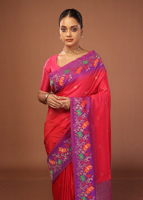 Pink Dupion Silk Saree With Blouse Piece