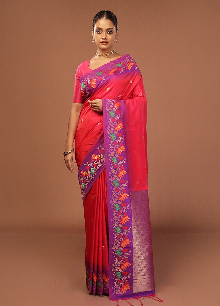 Pink Dupion Silk Saree With Blouse Piece