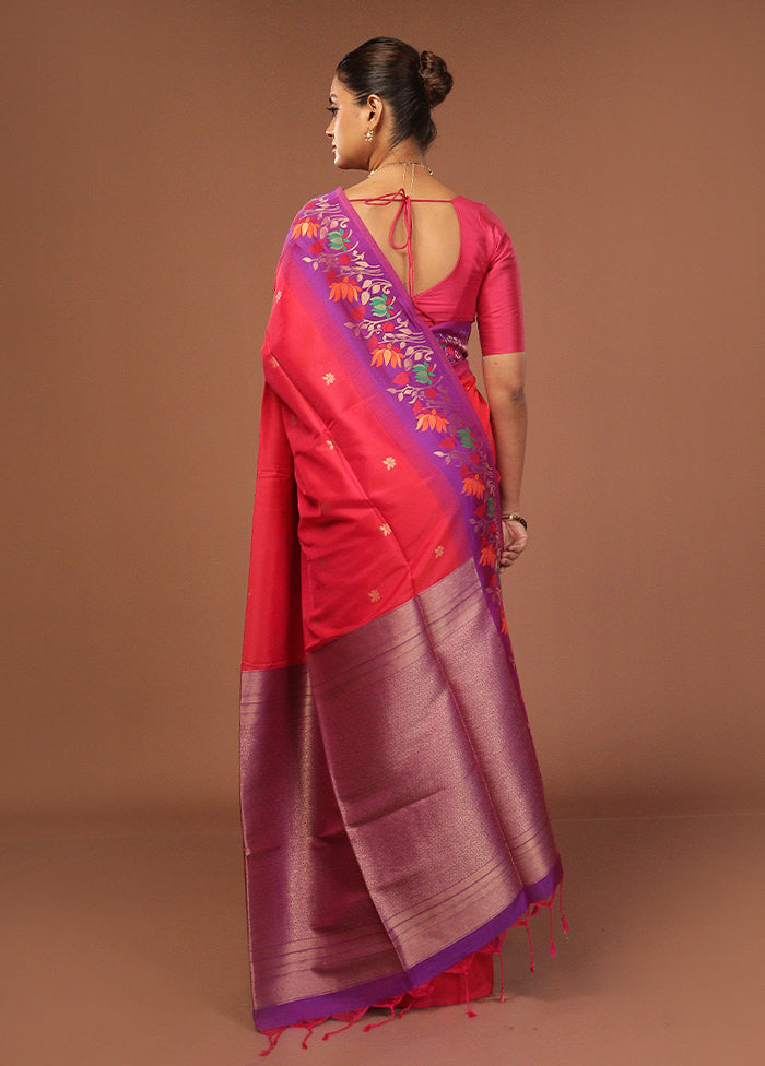 Pink Dupion Silk Saree With Blouse Piece