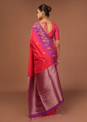 Pink Dupion Silk Saree With Blouse Piece