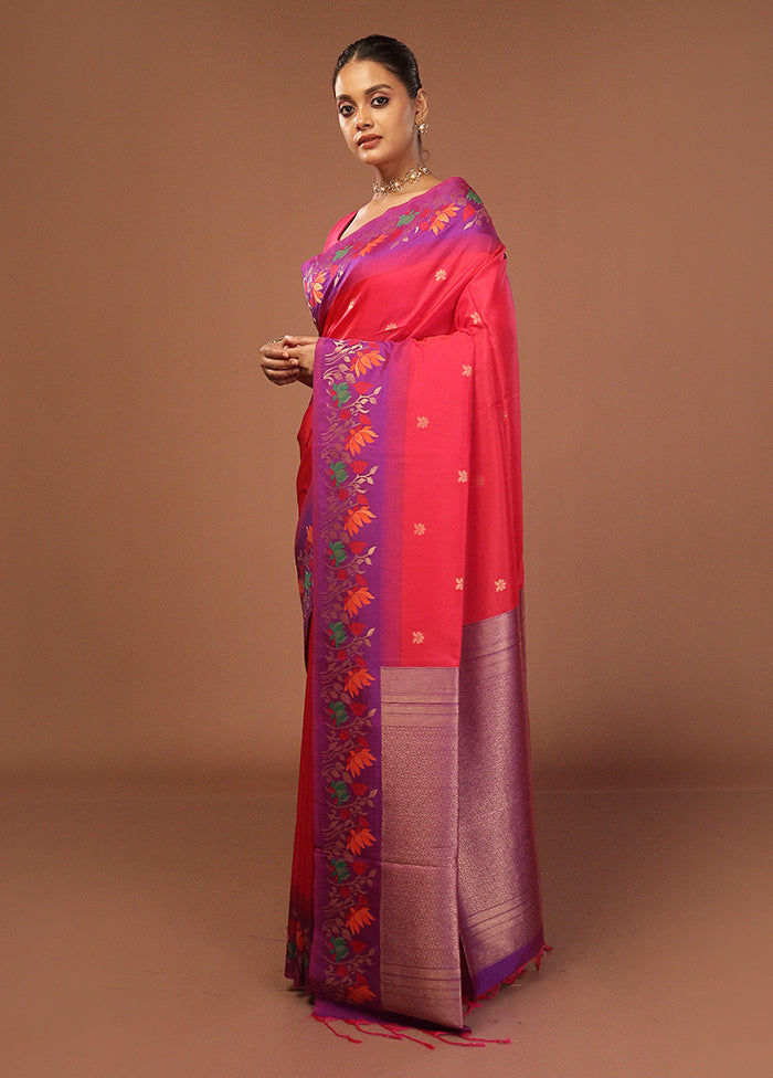 Pink Dupion Silk Saree With Blouse Piece
