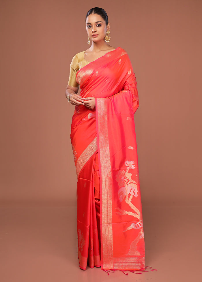 Pink Dupion Silk Saree With Blouse Piece