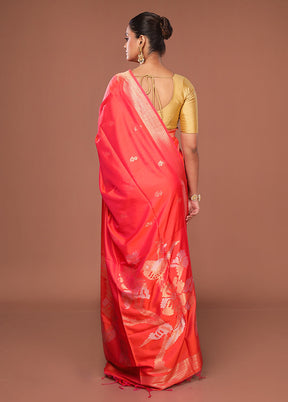 Pink Dupion Silk Saree With Blouse Piece